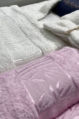 Elmas Bambu 10 Parça Aile Bornoz Takımı Krem Pembe - 2