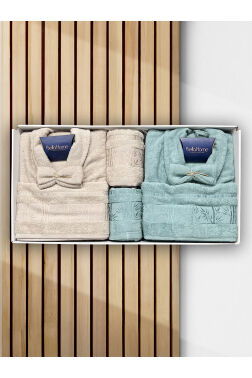 Elmas Bambu 10 Parça Aile Bornoz Takımı Mint Bej - 1