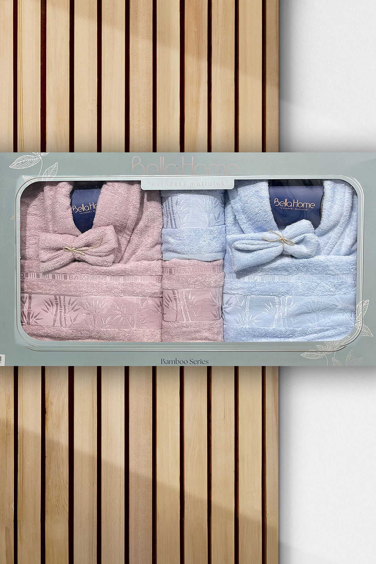 Elmas Bambu 10 Parça Aile Bornoz Takımı Mürdüm Mavi - 1