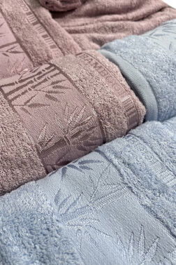 Elmas Bambu 10 Parça Aile Bornoz Takımı Mürdüm Mavi - 2