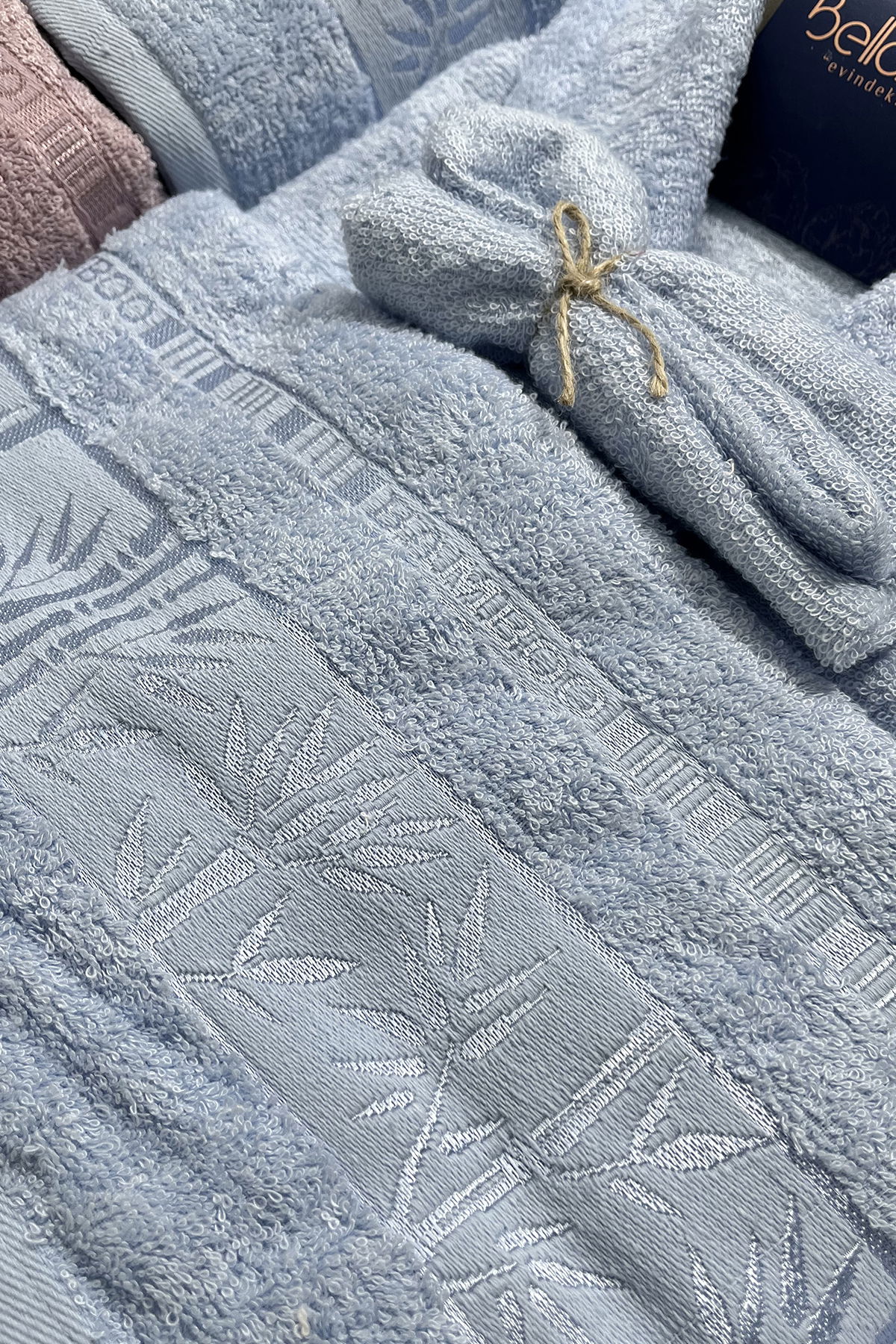 Elmas Bambu 10 Parça Aile Bornoz Takımı Mürdüm Mavi - 4