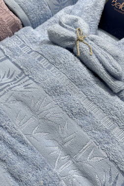 Elmas Bambu 10 Parça Aile Bornoz Takımı Mürdüm Mavi - 4