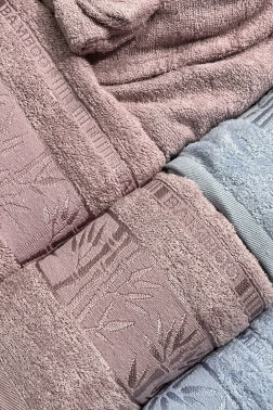 Elmas Bambu 10 Parça Aile Bornoz Takımı Mürdüm Mavi - 5