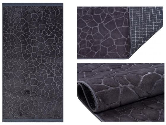 Embos Kaymaz Tabanlı Dikdörtgen Halı 80x150 Cm Antrasit - Çeyiz Diyarı