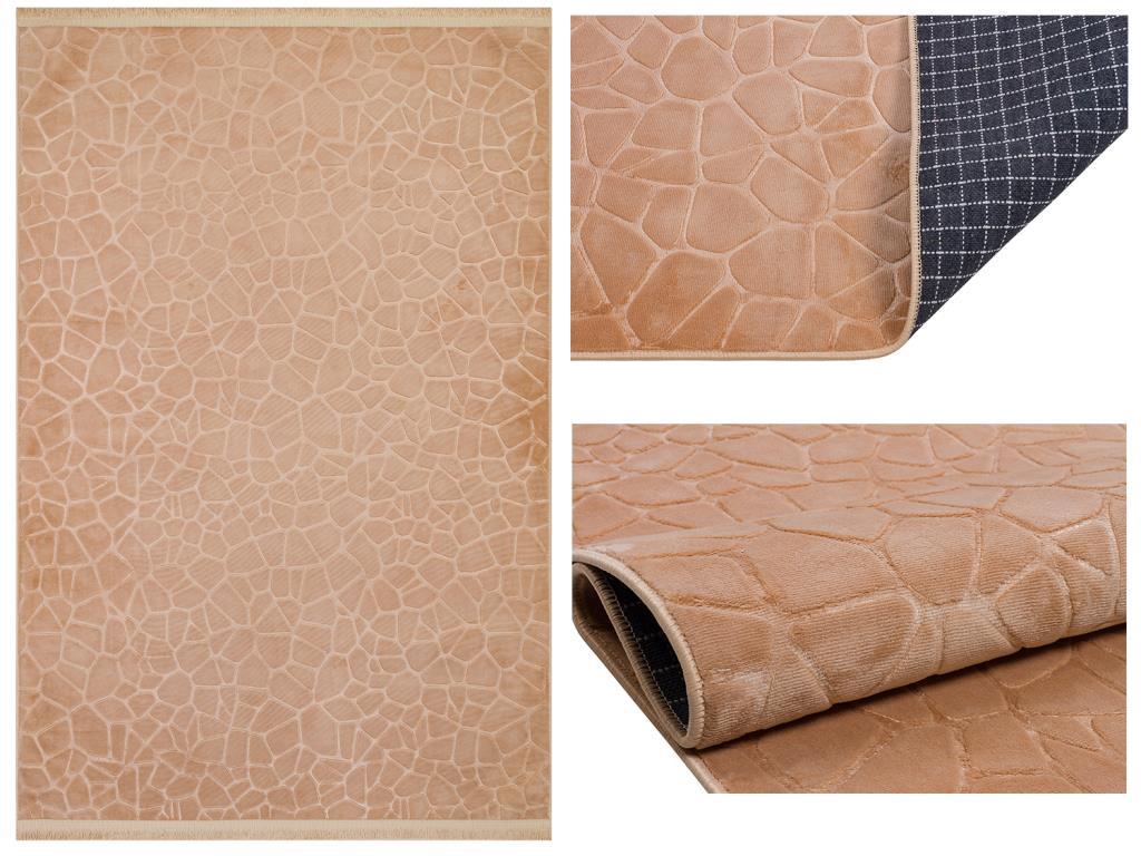 Embos Kaymaz Tabanlı Dikdörtgen Halı 80x150 Cm Cappucino - 1