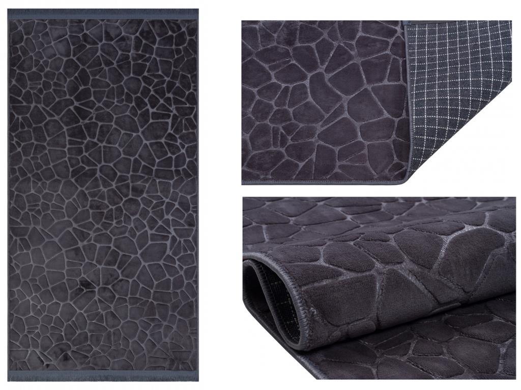 Embos Kaymaz Tabanlı Dikdörtgen Halı 80x200 Cm Antrasit - 1