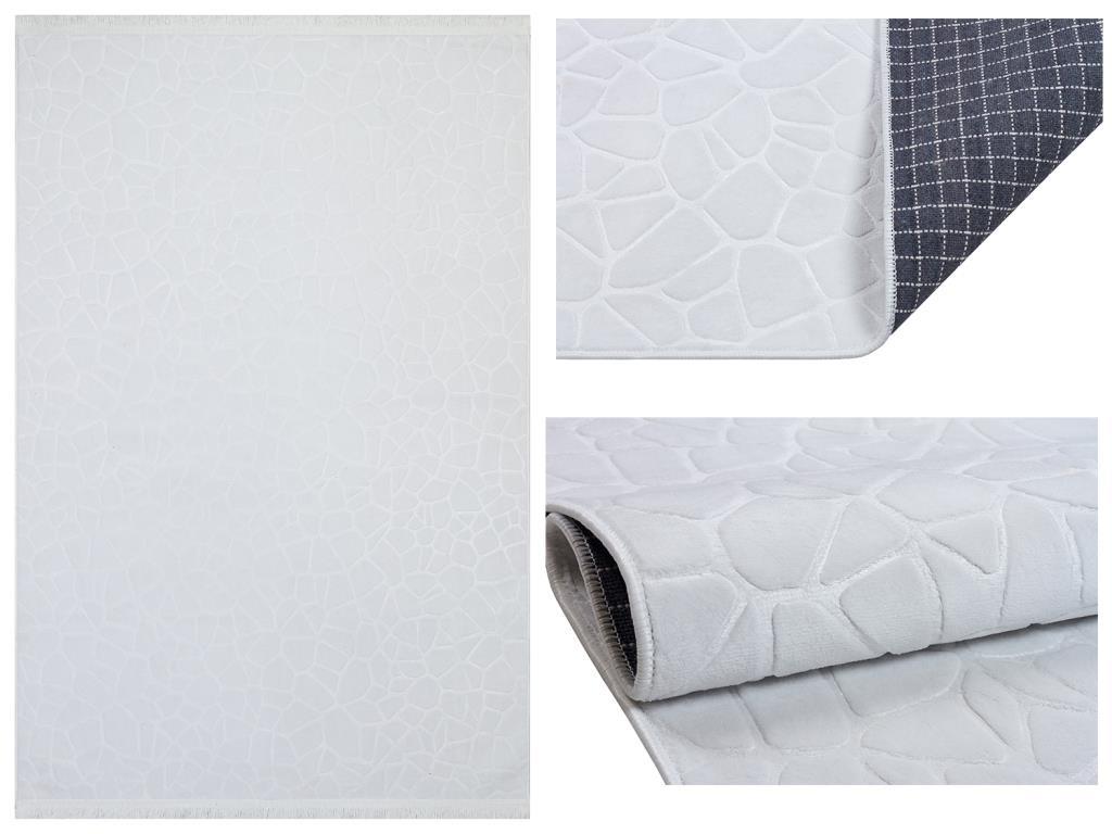 Embos Kaymaz Tabanlı Dikdörtgen Halı 80x200 Cm Beyaz - 1