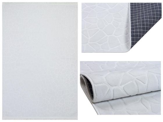 Embos Kaymaz Tabanlı Dikdörtgen Halı 80x200 Cm Beyaz - Çeyiz Diyarı