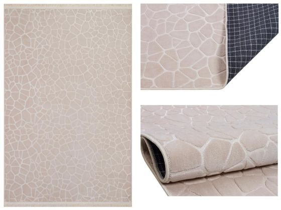 Embos Kaymaz Tabanlı Dikdörtgen Halı 80x200 Cm Ekru - Çeyiz Diyarı
