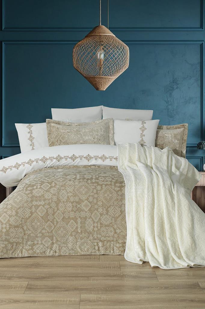 Emila 10 Parça Battaniyeli Çeyiz Seti Bej - 1