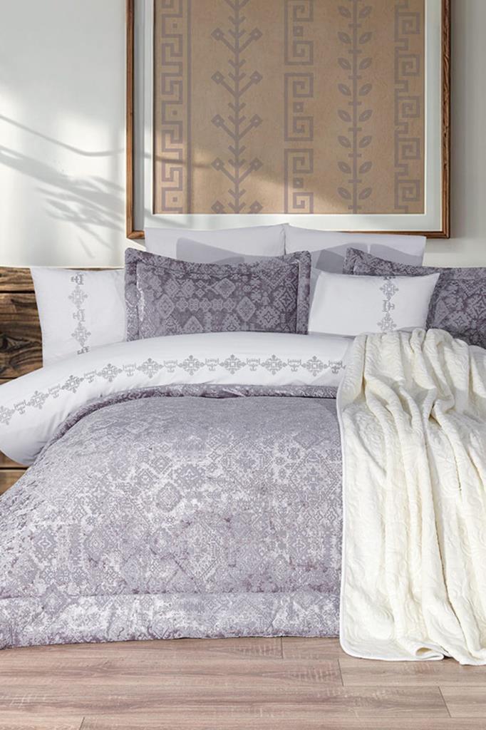 Emila 10 Parça Battaniyeli Çeyiz Seti Gri - 1