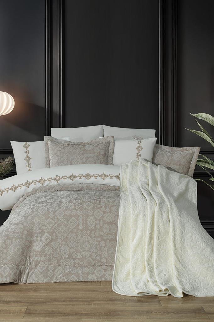 Emila 10 Parça Battaniyeli Çeyiz Seti Krem - 1