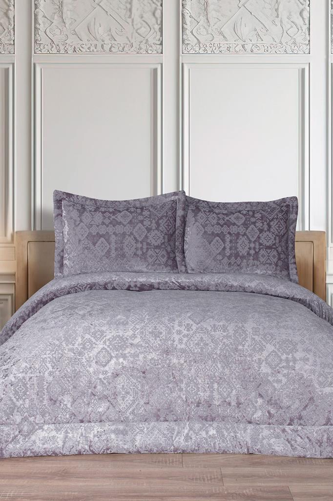Emila Elyaf Dolgulu Çift Kişilik 250x255 Cm Yatak Örtüsü Gri - 1