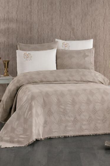 Emily 7 Parça %100 Pamuk Çift Kişilik Pikeli Nevresim Takımı Cappucino - Çeyiz Diyarı