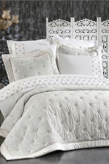 Estina Lüx Nakışlı Çeyiz Paketi 9 Parça Krem - Çeyiz Diyarı