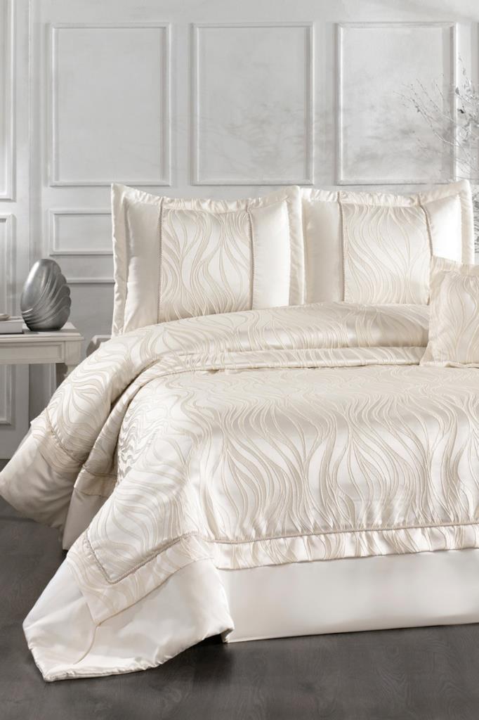 Fides Elyaf Dolgulu Çift Kişilik 250x255 Cm Yatak Örtüsü Krem - 1