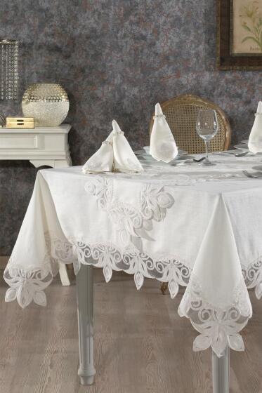 Fikriye Masa Örtüsü 26 Parça Krem - Çeyiz Diyarı