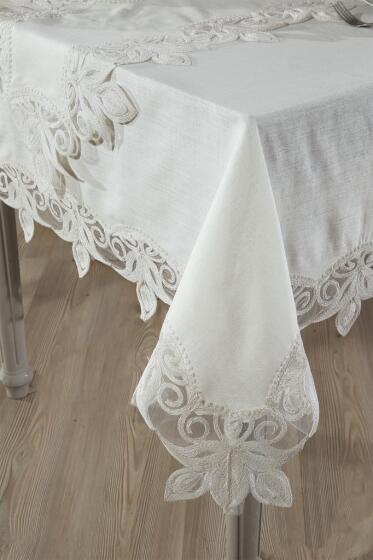Fikriye Masa Örtüsü 26 Parça Krem - Çeyiz Diyarı (1)