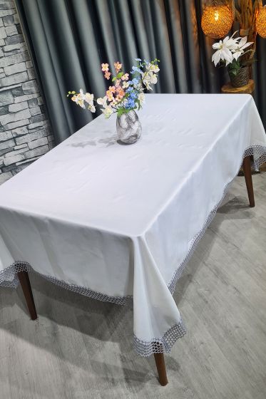 File Tek Masa Örtüsü 160x220cm Krem Gri - Çeyiz Diyarı (1)