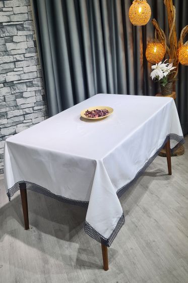 File Tek Masa Örtüsü 160x220cm Krem Siyah - Çeyiz Diyarı