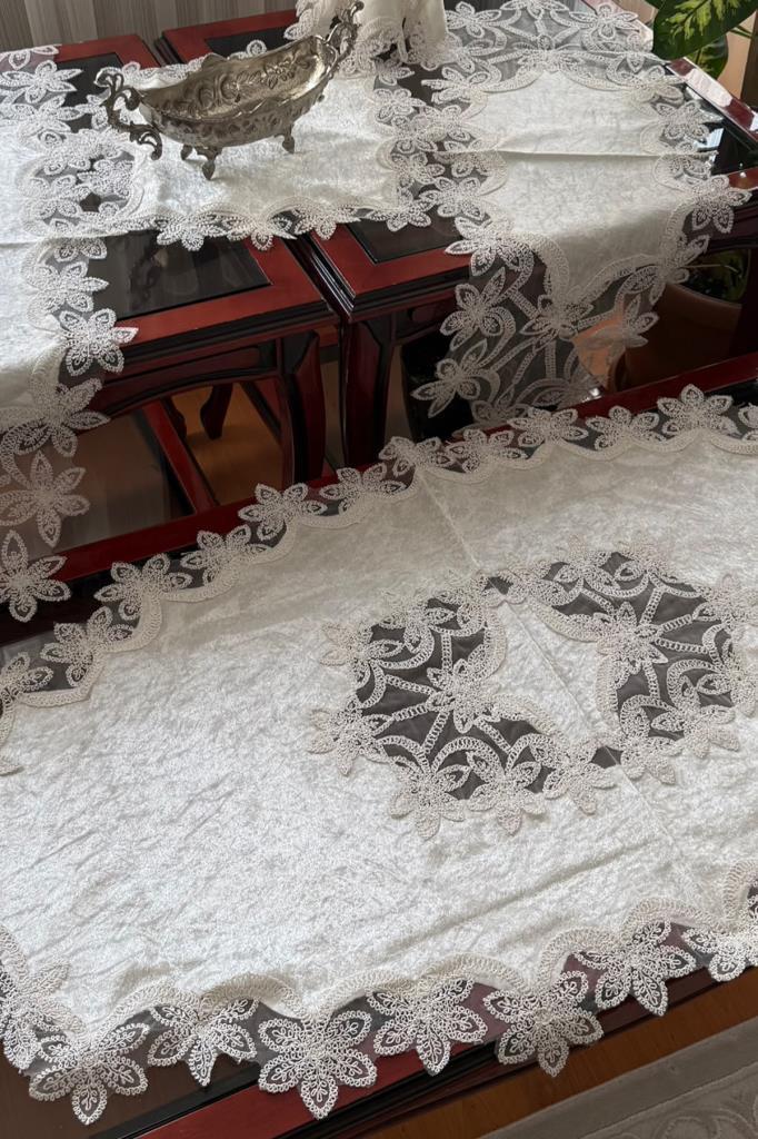 Firdevs Kadife Salon Takımı 5 Parça Krem - 2