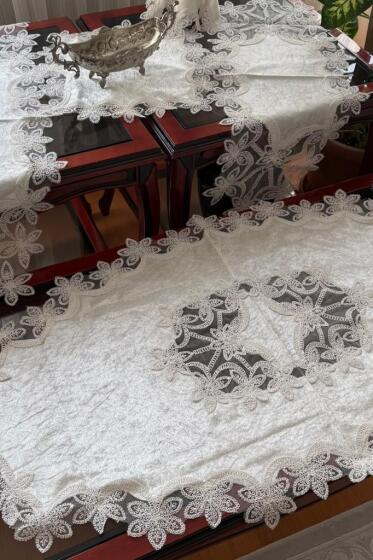 Firdevs Kadife Salon Takımı 5 Parça Krem - Çeyiz Diyarı (1)