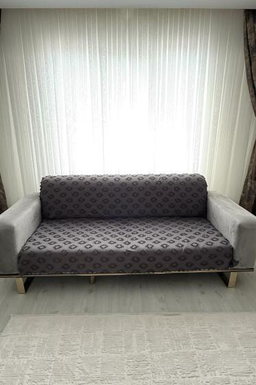 Fitilli Pondü 170x210 cm Kaymaz Taban Koltuk Örtüsü Antrasit - Çeyiz Diyarı