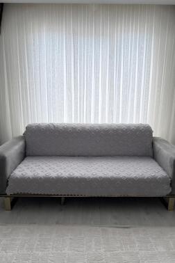 Fitilli Pondü 170x210 cm Kaymaz Taban Koltuk Örtüsü Gri - 1