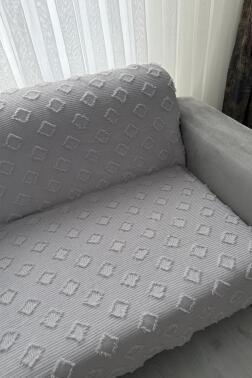 Fitilli Pondü 170x210 cm Kaymaz Taban Koltuk Örtüsü Gri - 2