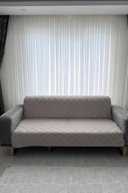Fitilli Pondü 170x210 cm Kaymaz Taban Koltuk Örtüsü Vizon - 1