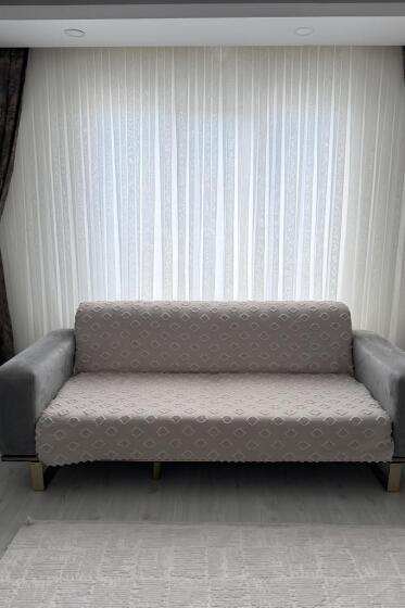 Fitilli Pondü 170x210 cm Kaymaz Taban Koltuk Örtüsü Vizon - Çeyiz Diyarı