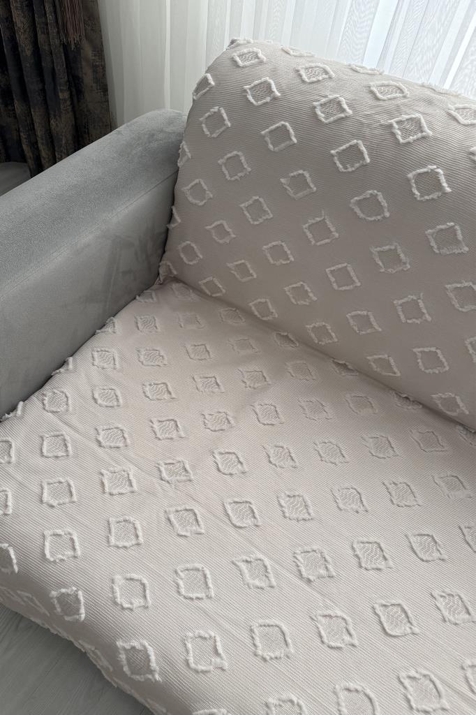 Fitilli Pondü 170x210 cm Kaymaz Taban Koltuk Örtüsü Vizon - 2
