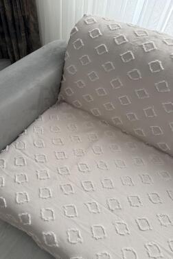 Fitilli Pondü 170x210 cm Kaymaz Taban Koltuk Örtüsü Vizon - 2