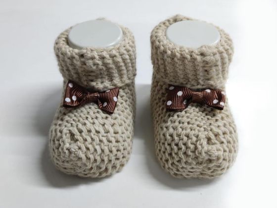 Fiyonklu Triko Erkek Bebek Patiği - 