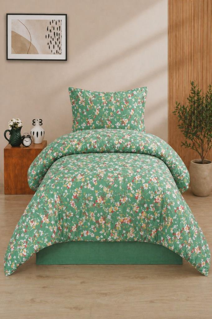 Floral Tek Kişilik Nevresim Takımı Yeşil - 1