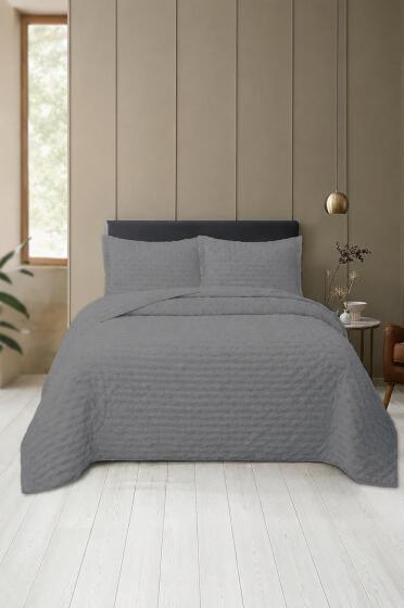 Flore Elyaf Dolgulu Çift Kişilik 240x260 Cm Yatak Örtüsü Gri - Çeyiz Diyarı