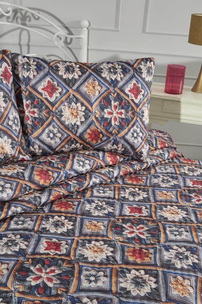 Floria Ultrasonik Kapitoneli 5D Baskılı Çift Kişilik Pike Takımı - 4