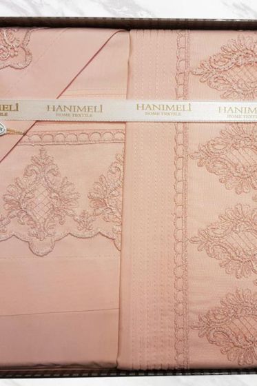 Fransız Dantelli Alyona Çeyizlik Nevresim Takımı Pudra - Çeyiz Diyarı (1)