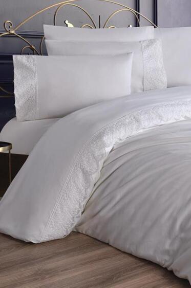 Fransız Dantelli Arduç Çeyizlik Nevresim Takımı Krem - Çeyiz Diyarı