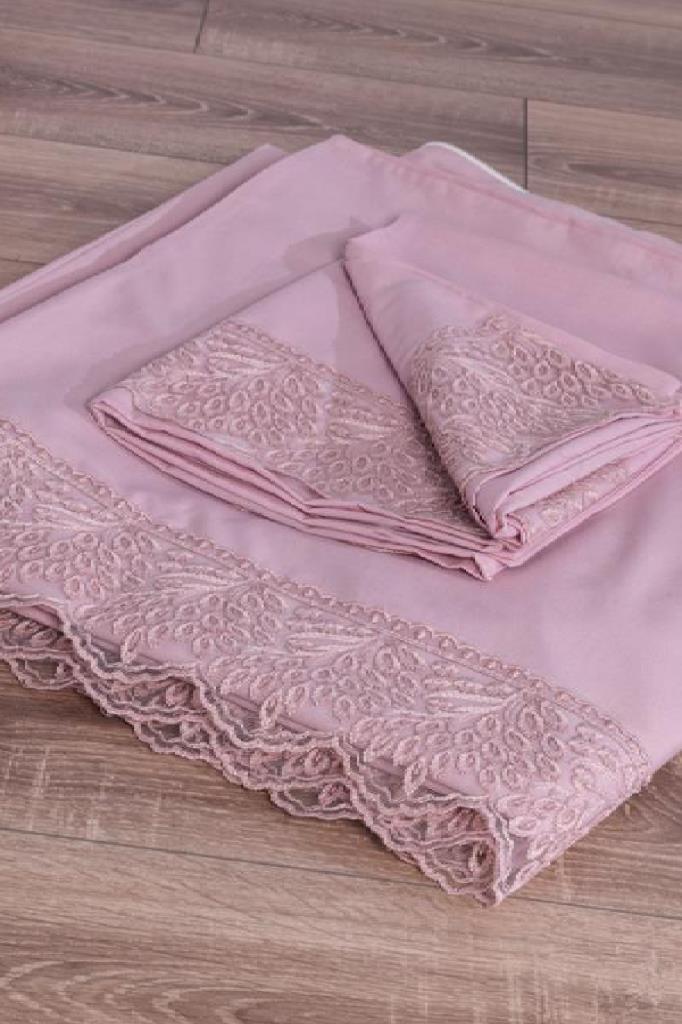 Fransız Dantelli Arduç Çeyizlik Nevresim Takımı Pudra - 4