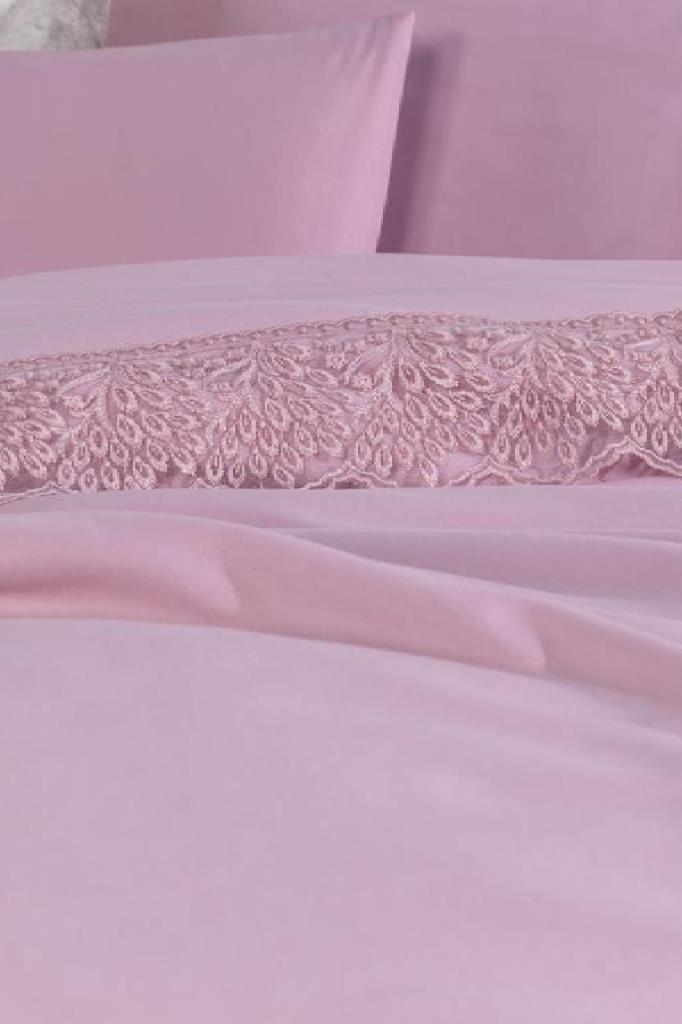 Fransız Dantelli Arduç Çeyizlik Nevresim Takımı Pudra - 2