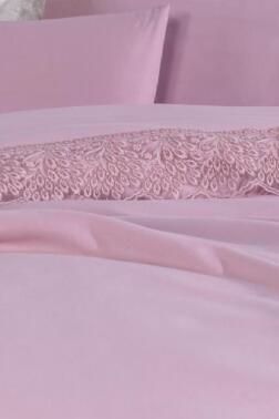 Fransız Dantelli Arduç Çeyizlik Nevresim Takımı Pudra - 2