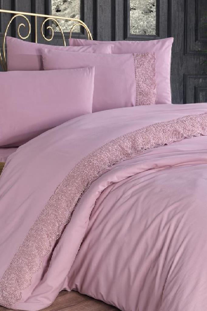 Fransız Dantelli Arduç Çeyizlik Nevresim Takımı Pudra - 1