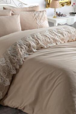 Fransız Dantelli Buğlem Çeyizlik Nevresim Takımı Cappucino - 1