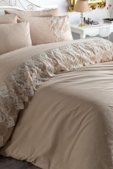 Fransız Dantelli Buğlem Çeyizlik Nevresim Takımı Cappucino - Çeyiz Diyarı