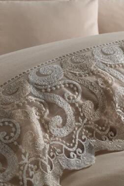 Fransız Dantelli Buğlem Çeyizlik Nevresim Takımı Cappucino - 2