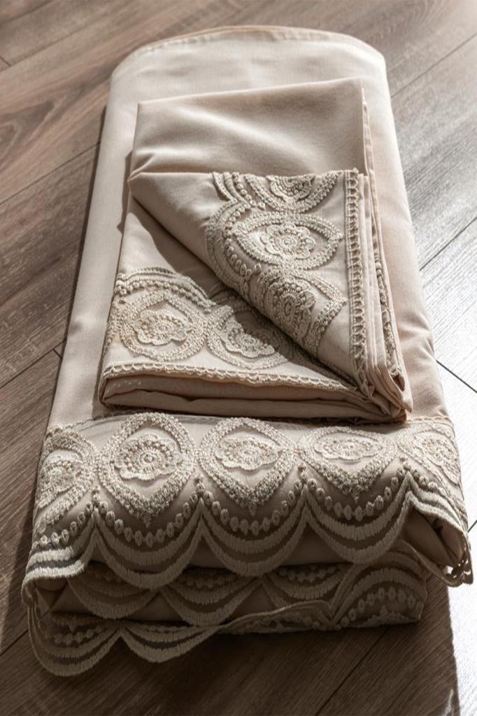 Fransız Dantelli Ceylin Çeyizlik Nevresim Takımı Cappucino - 4