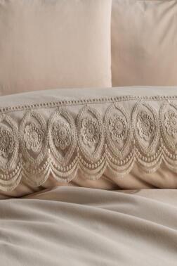 Fransız Dantelli Ceylin Çeyizlik Nevresim Takımı Cappucino - 3