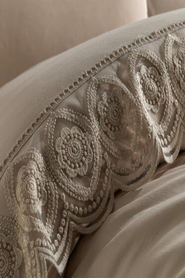 Fransız Dantelli Ceylin Çeyizlik Nevresim Takımı Cappucino - Çeyiz Diyarı (1)