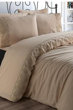 Fransız Dantelli Ceylin Çeyizlik Nevresim Takımı Cappucino - 1